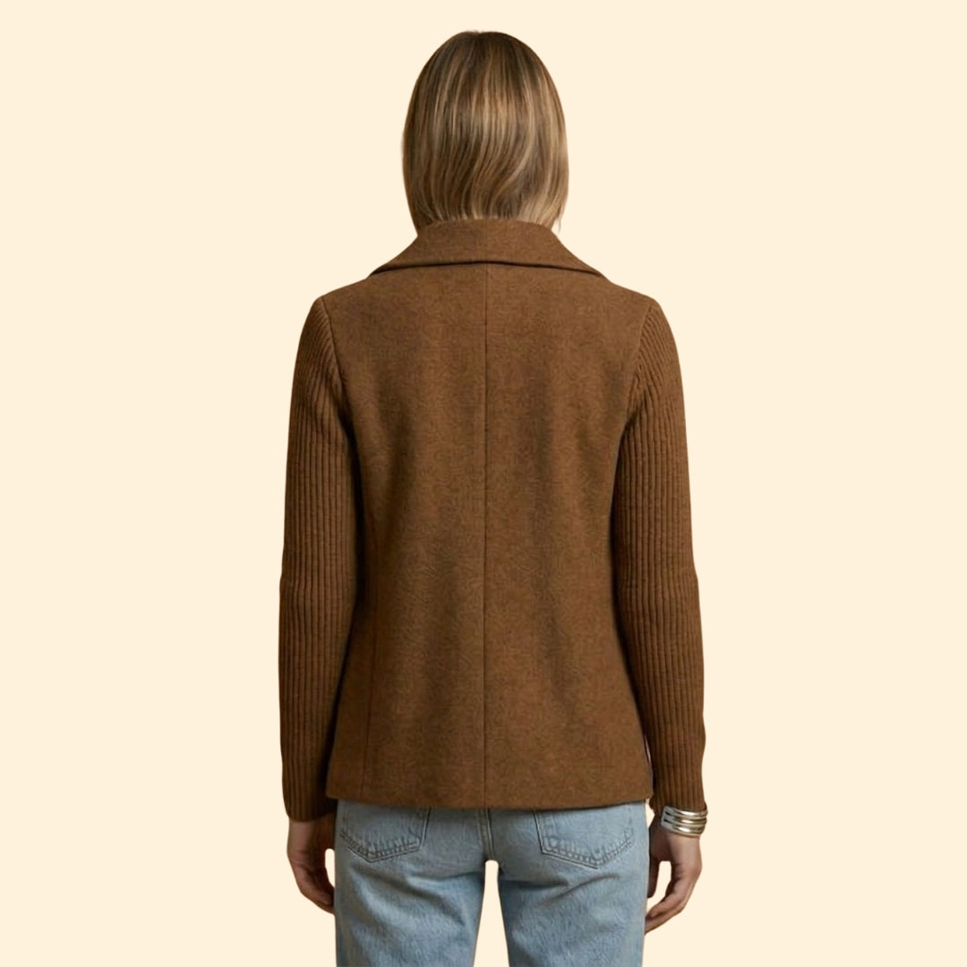 Women’s Double Breasted Blazer with Ribbed Knit Sleeves