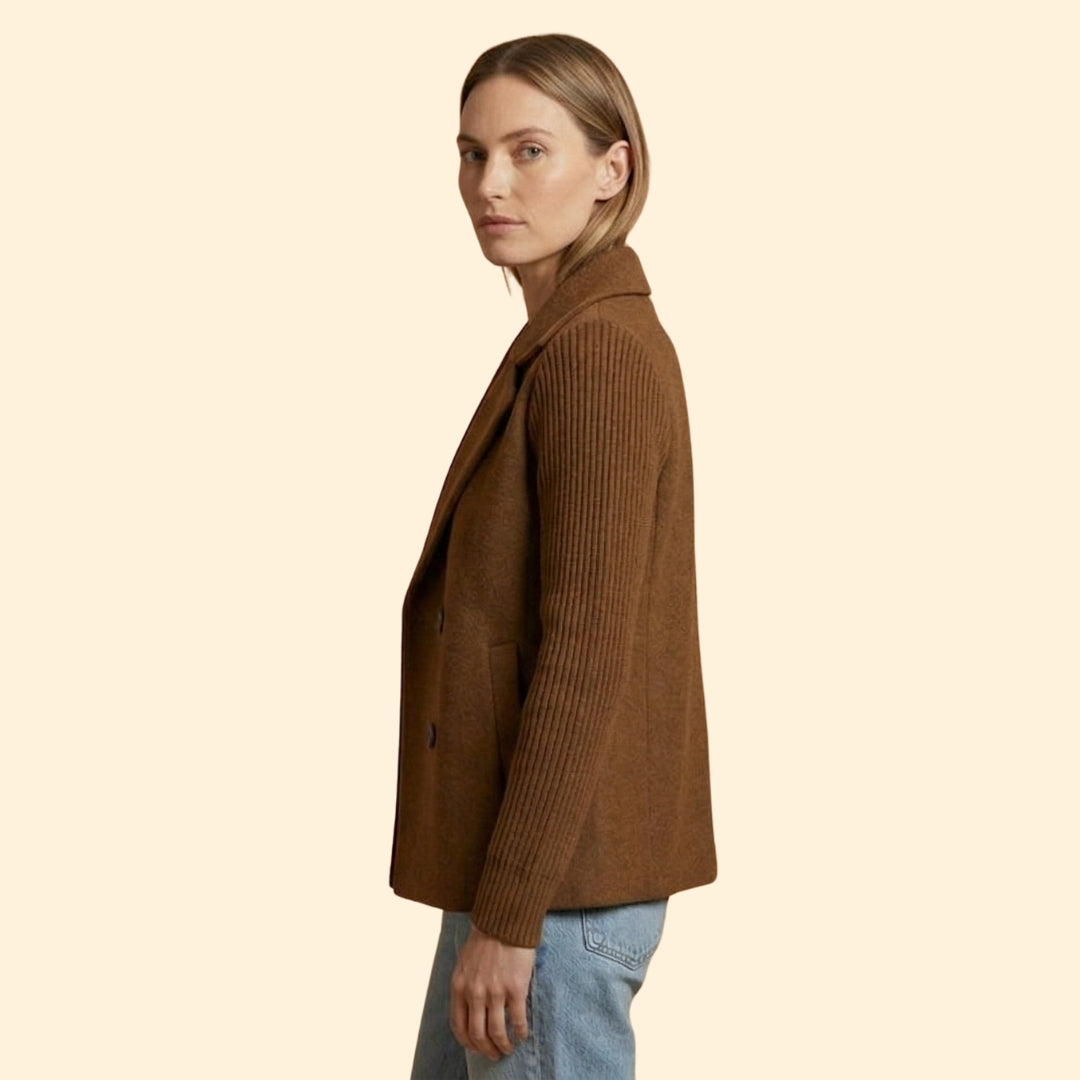 Women’s Double Breasted Blazer with Ribbed Knit Sleeves