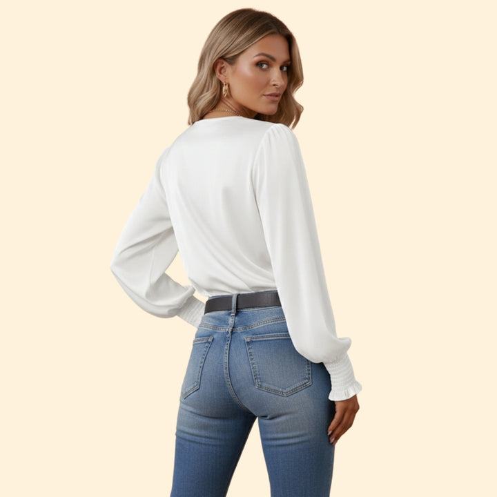 Women’s Draped Blouse with V-Neck