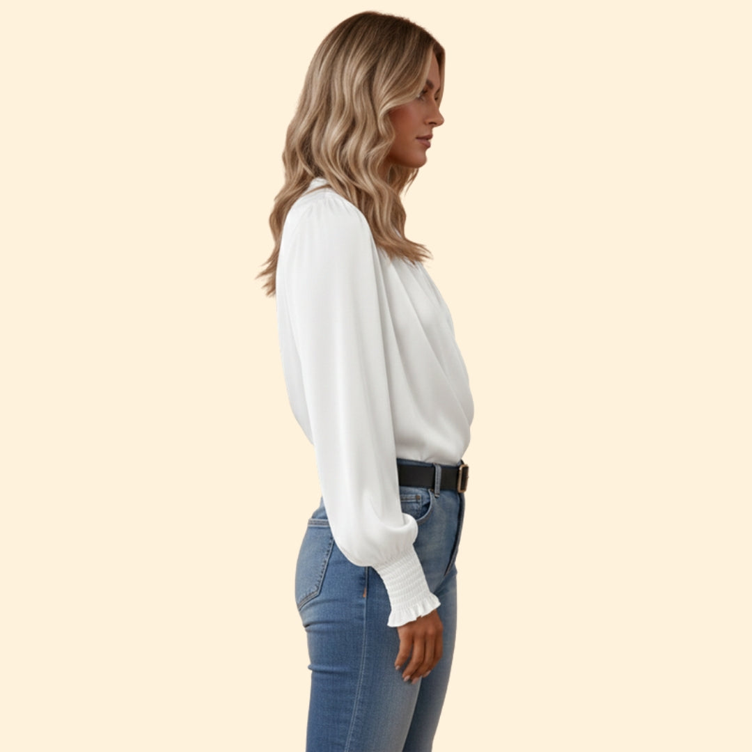 Women’s Draped Blouse with V-Neck