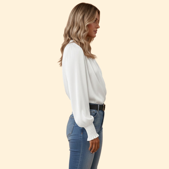 Women’s Draped Blouse with V-Neck