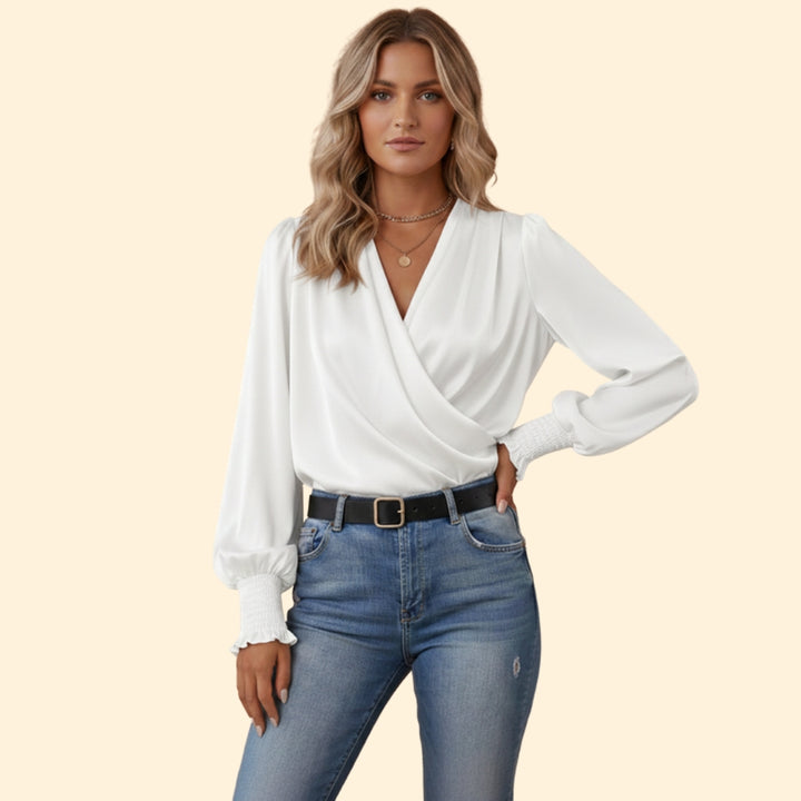 Women’s Draped Blouse with V-Neck