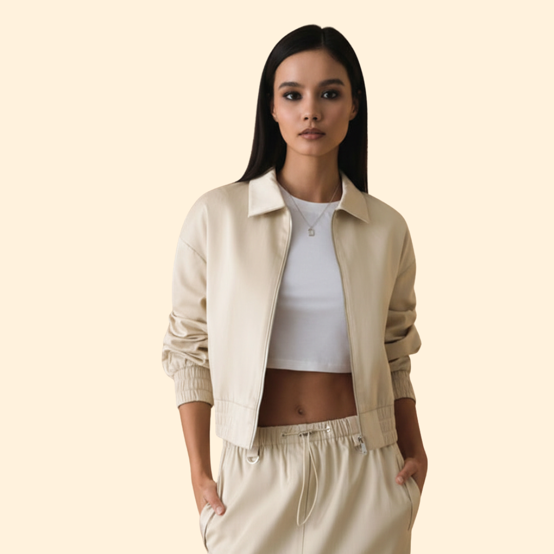 Women’s Bomber Jacket with Elastic Cuffed Sleeves