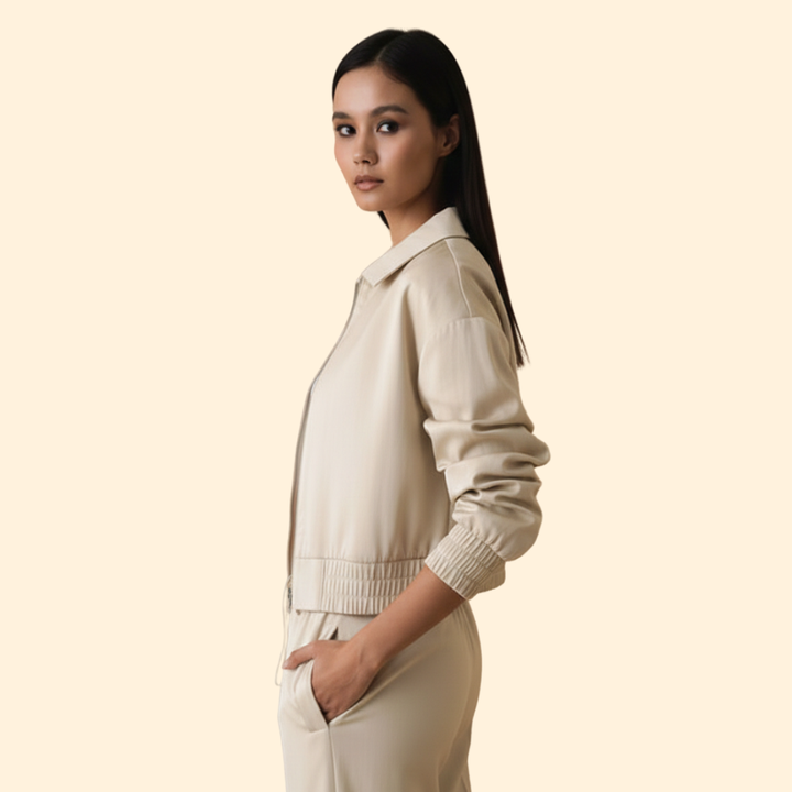 Women’s Bomber Jacket with Elastic Cuffed Sleeves