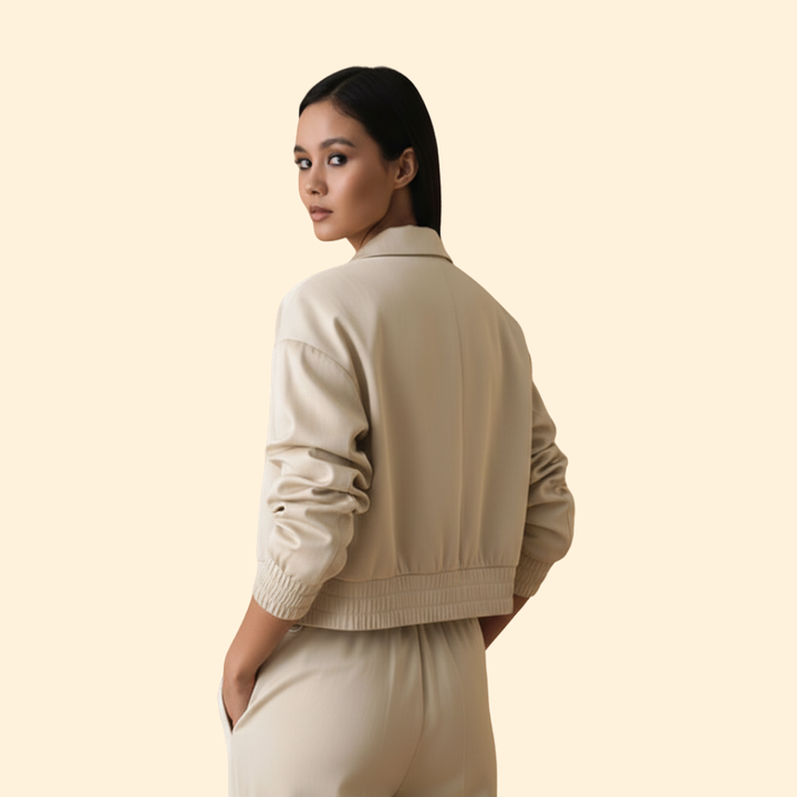 Women’s Bomber Jacket with Elastic Cuffed Sleeves