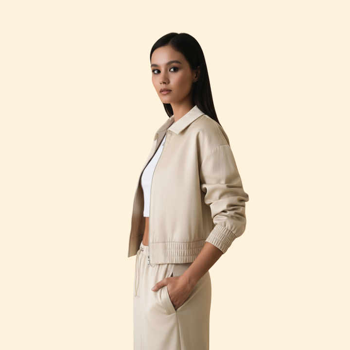 Women’s Bomber Jacket with Elastic Cuffed Sleeves