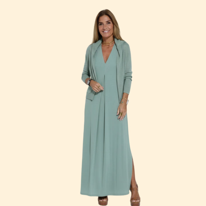 Women’s Elegant Dress and Vest Set with Pleated Design
