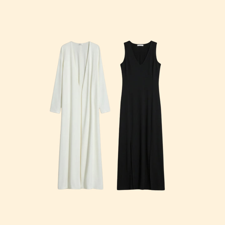 Women’s Elegant Dress and Vest Set with Pleated Design