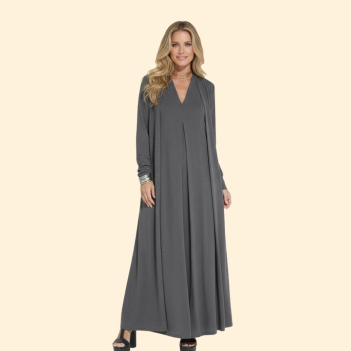 Women’s Elegant Dress and Vest Set with Pleated Design