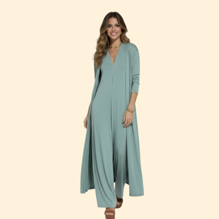 Women’s Elegant Dress and Vest Set with Pleated Design
