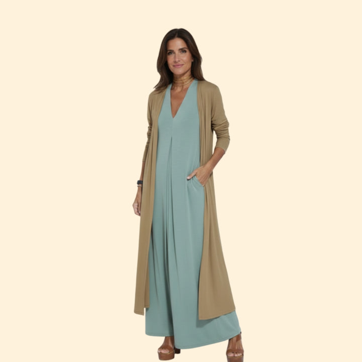 Women’s Elegant Dress and Vest Set with Pleated Design