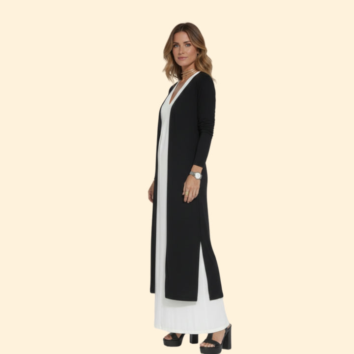 Women’s Elegant Dress and Vest Set with Pleated Design