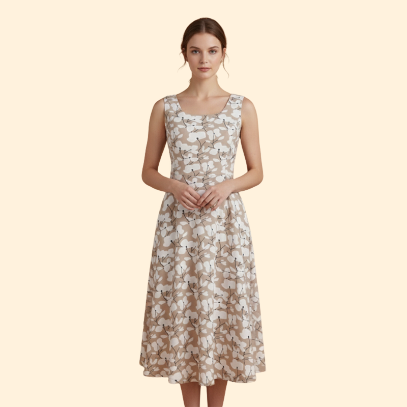 Women's Elegant Floral Midi Dress