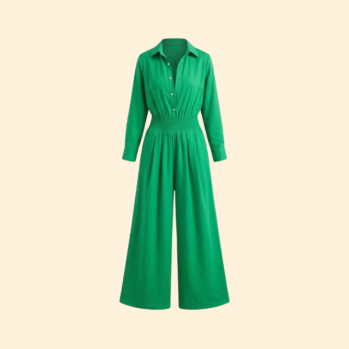 Women’s Button-Up Jumpsuit with Wide Leg Pants