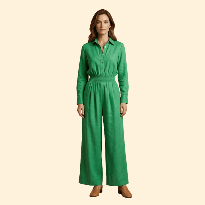 Women’s Button-Up Jumpsuit with Wide Leg Pants