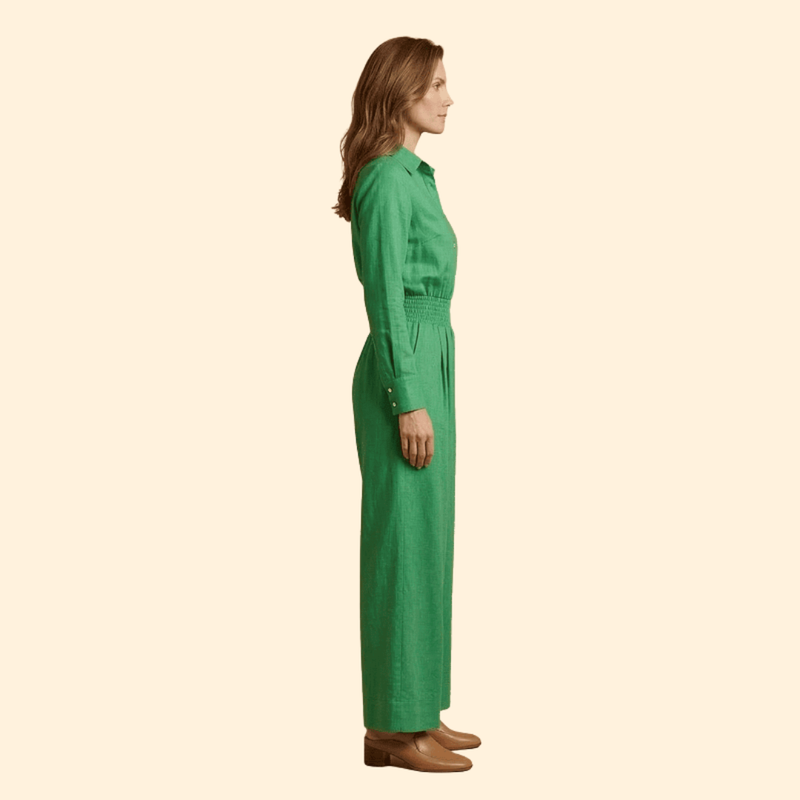 Women’s Button-Up Jumpsuit with Wide Leg Pants