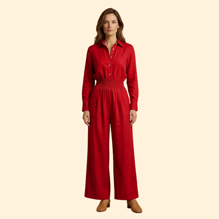 Women’s Button-Up Jumpsuit with Wide Leg Pants