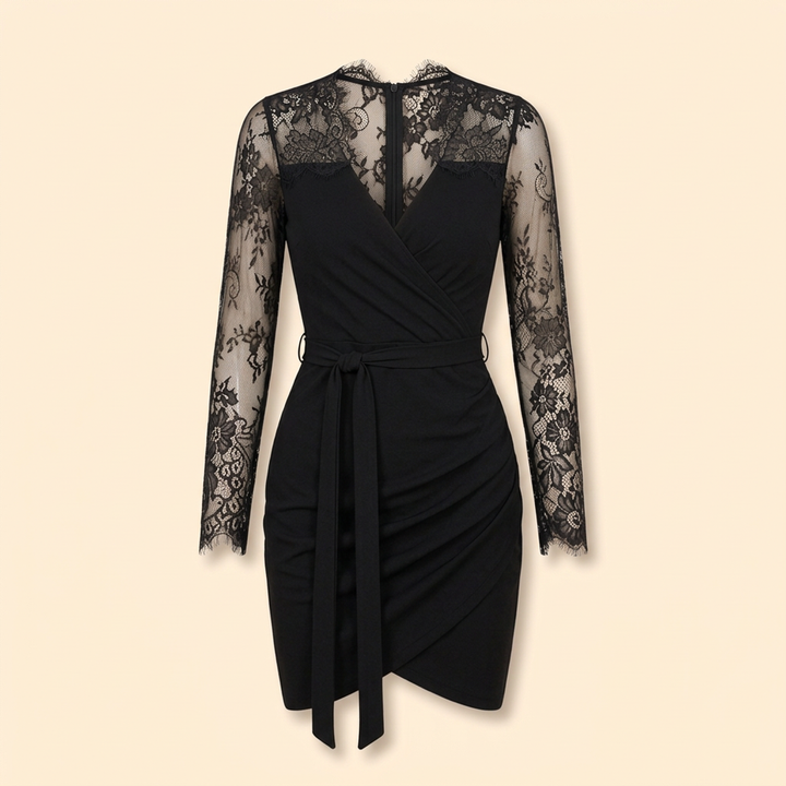 Women's Elegant Lace Wrap Mini Dress