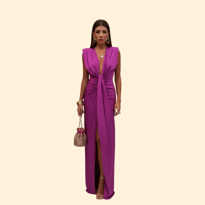 Women’s Elegant Pleated Dress with High Slit