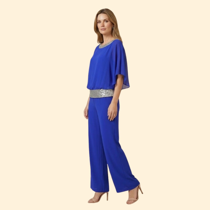 Women’s Elegant Sequin-Accented Top and Trousers Set