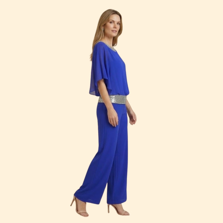 Women’s Elegant Sequin-Accented Top and Trousers Set