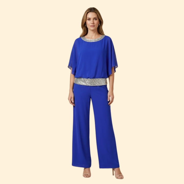 Women’s Elegant Sequin-Accented Top and Trousers Set
