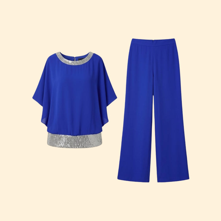Women’s Elegant Sequin-Accented Top and Trousers Set