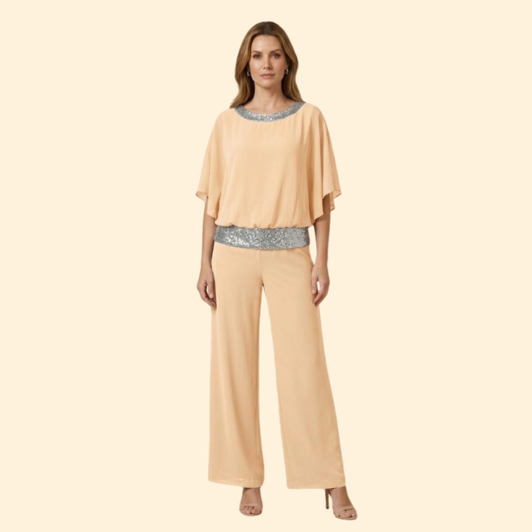Women’s Elegant Sequin-Accented Top and Trousers Set