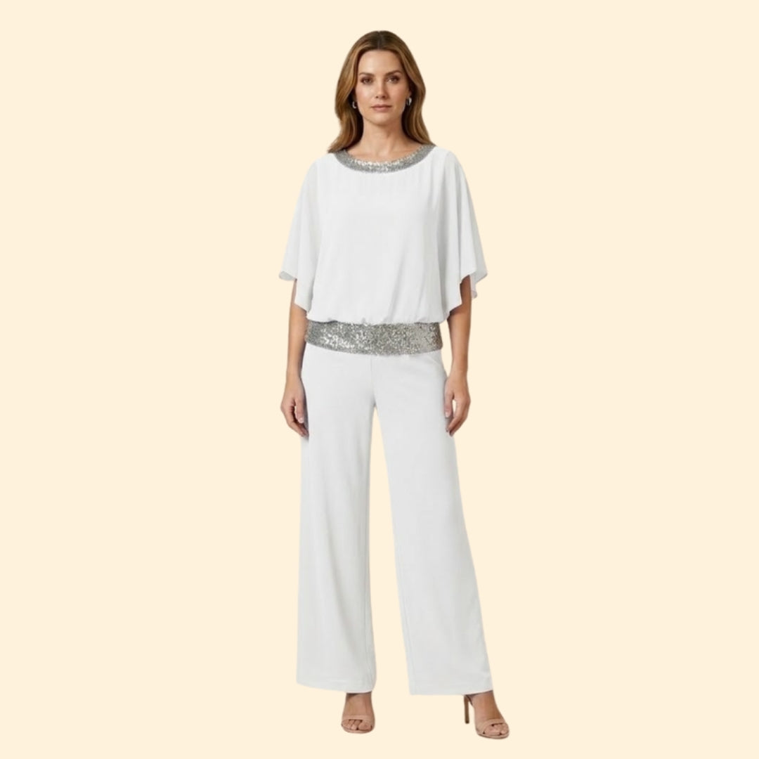 Women’s Elegant Sequin-Accented Top and Trousers Set