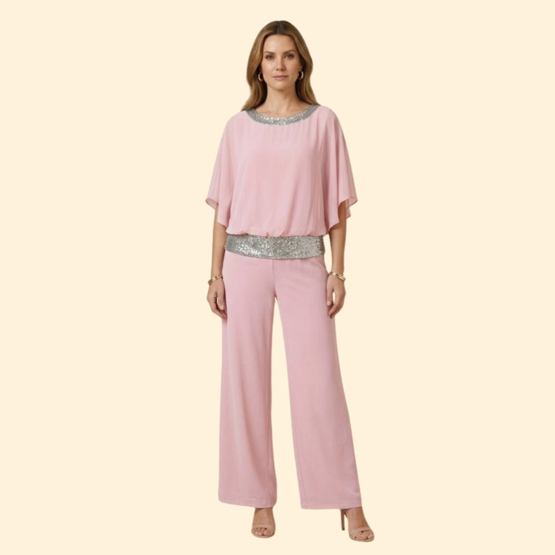 Women’s Elegant Sequin-Accented Top and Trousers Set