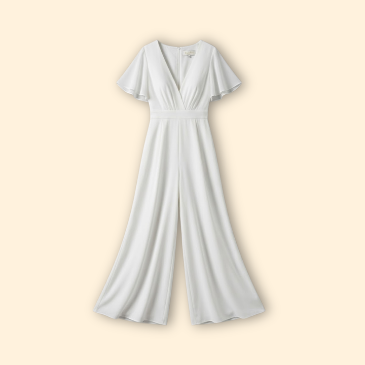 Women's Elegant V-Neck Jumpsuit with Wide Legs