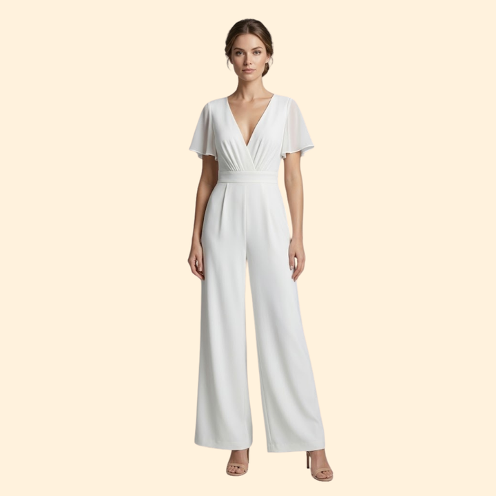 Women's Elegant V-Neck Jumpsuit with Wide Legs