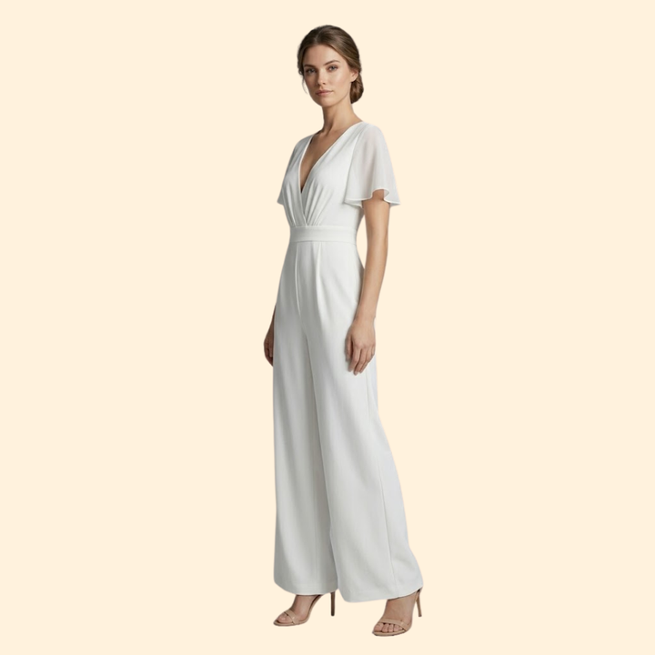 Women's Elegant V-Neck Jumpsuit with Wide Legs