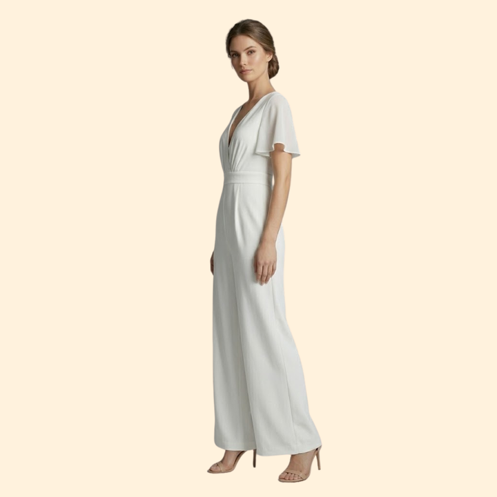 Women's Elegant V-Neck Jumpsuit with Wide Legs