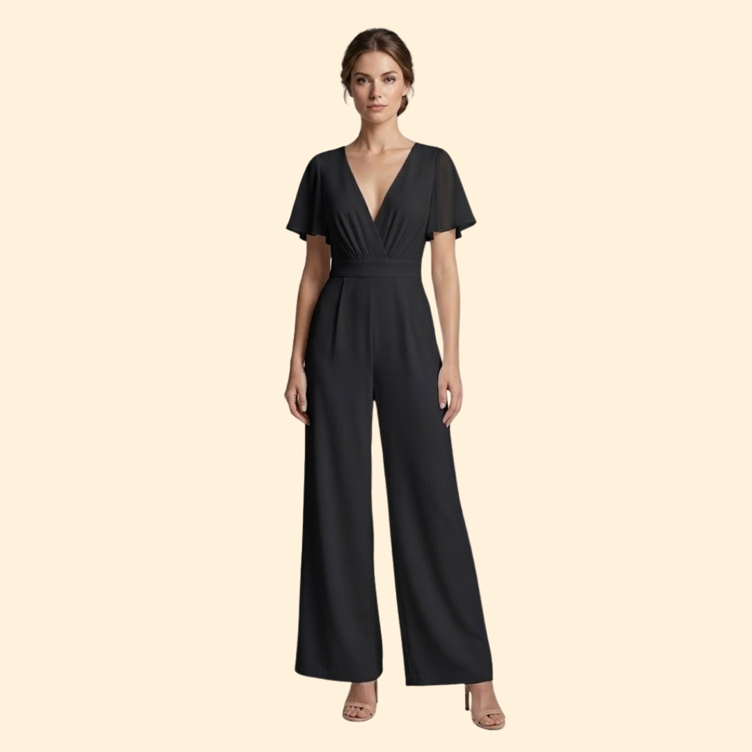 Women's Elegant V-Neck Jumpsuit with Wide Legs