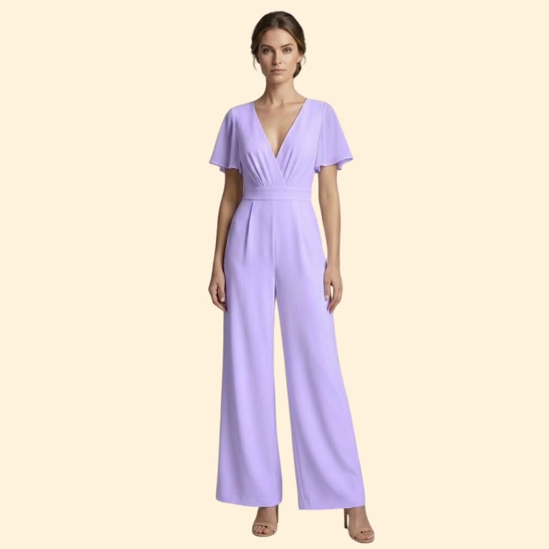 Women's Elegant V-Neck Jumpsuit with Wide Legs