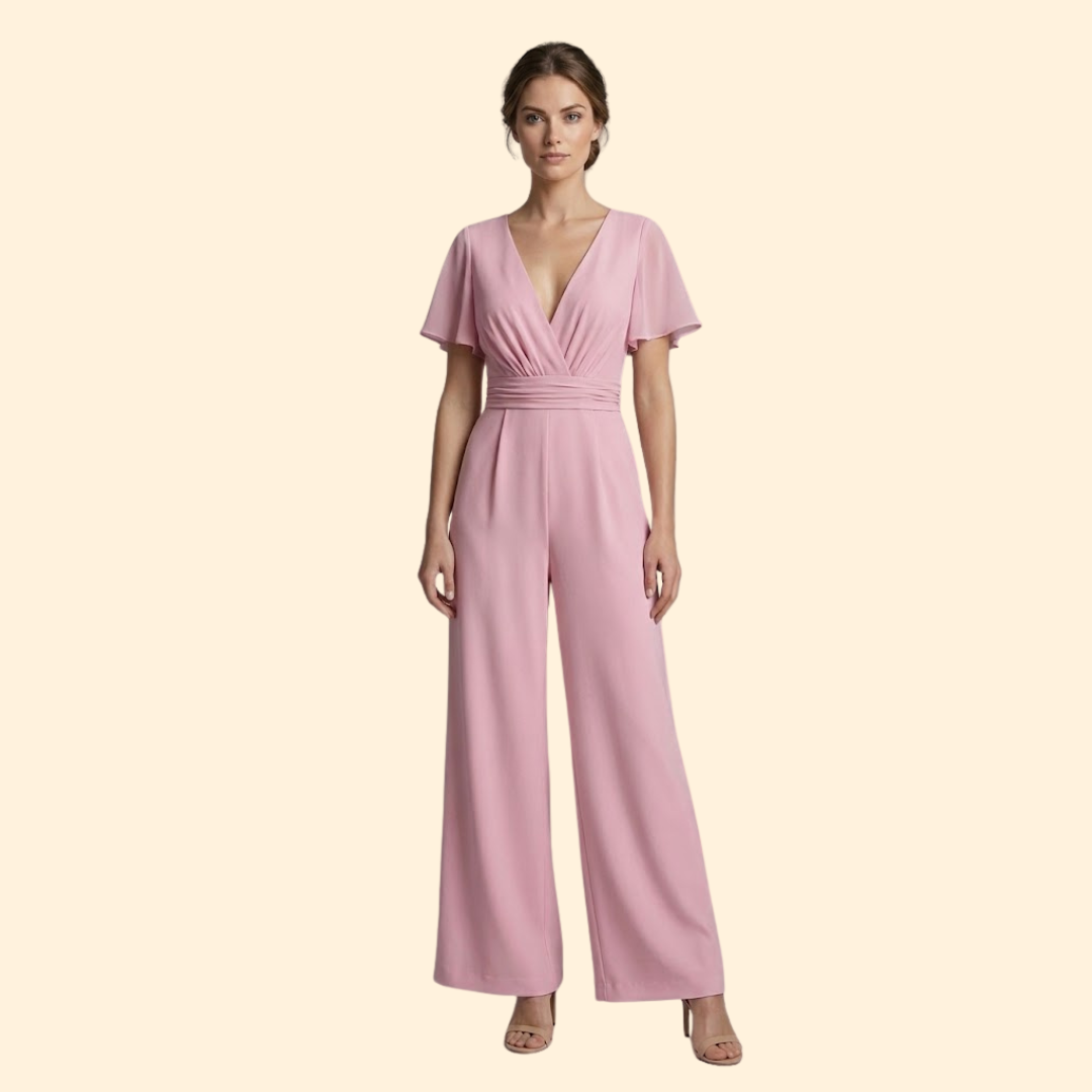 Women's Elegant V-Neck Jumpsuit with Wide Legs