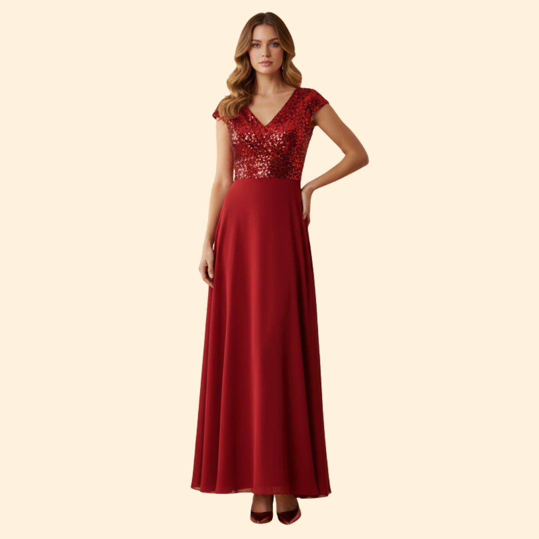 Women's Elegant V-Neck Sequin Dress