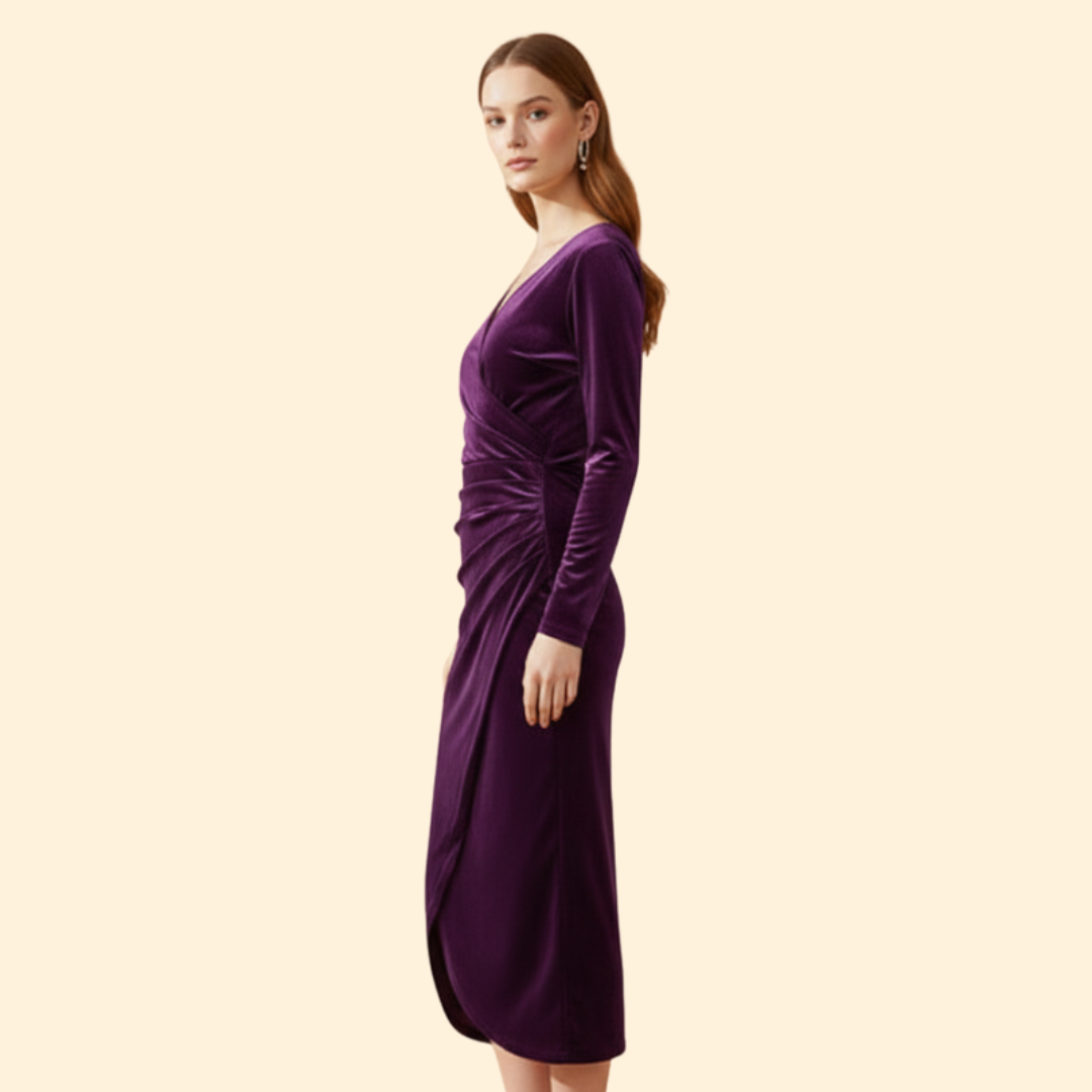 Women's Elegant Velvet Wrap Dress
