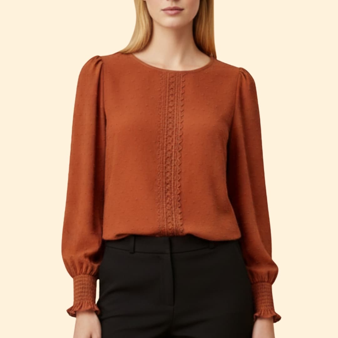 Women’s Embroidered Blouse with Smocked Cuffs