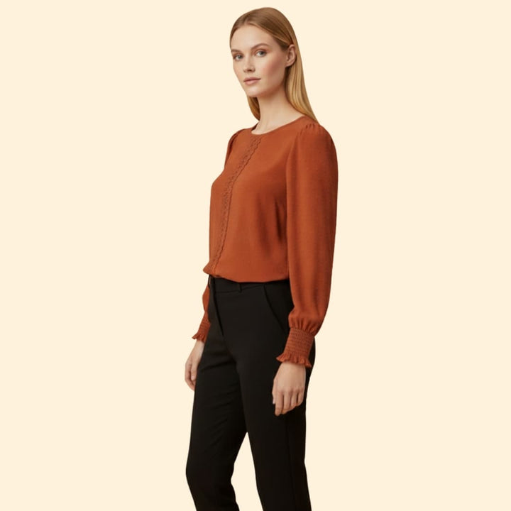 Women’s Embroidered Blouse with Smocked Cuffs