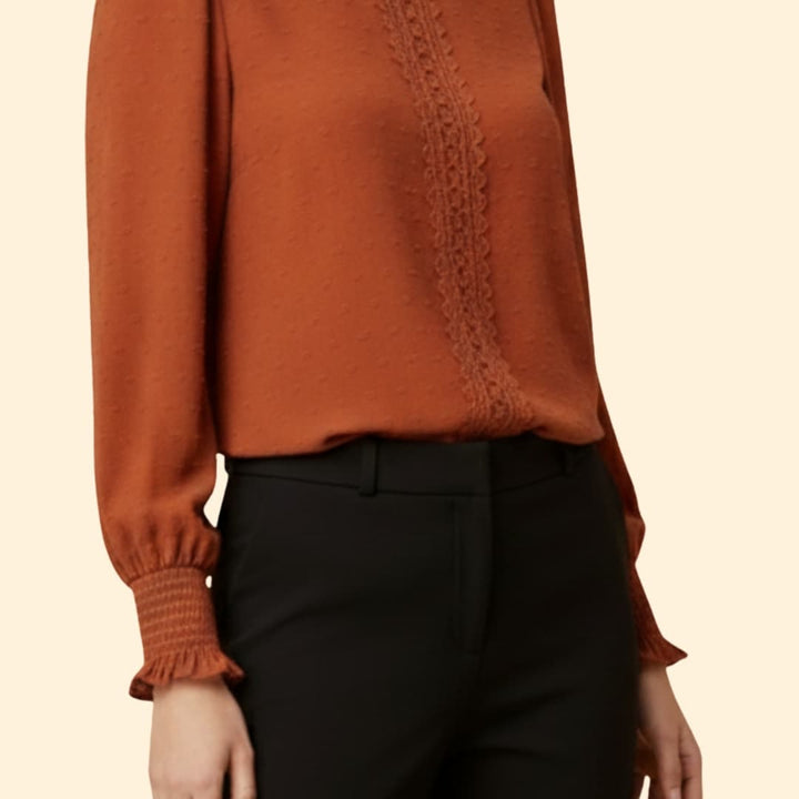 Women’s Embroidered Blouse with Smocked Cuffs