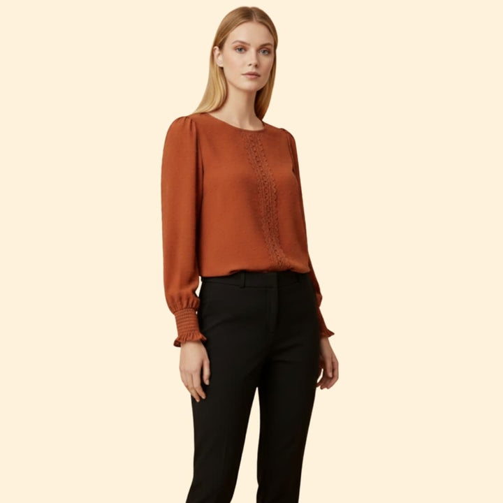 Women’s Embroidered Blouse with Smocked Cuffs