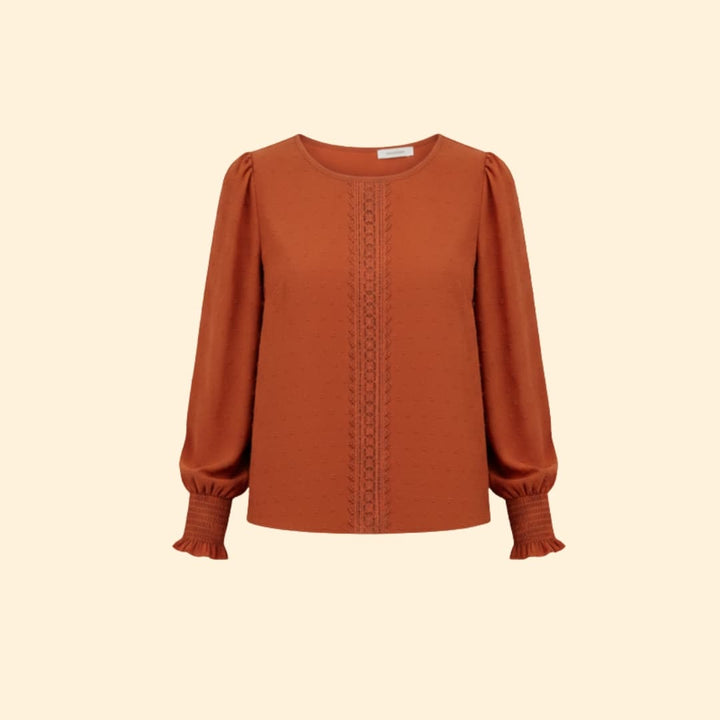 Women’s Embroidered Blouse with Smocked Cuffs