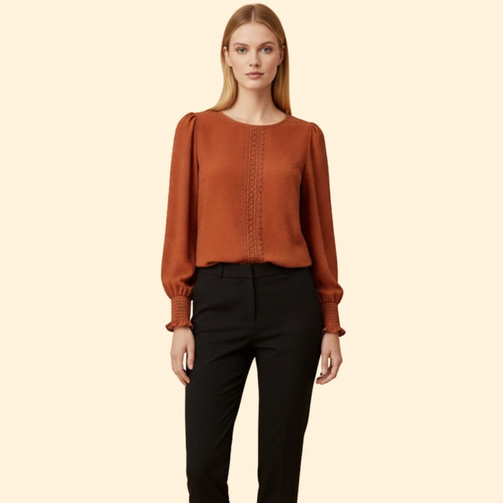Women’s Embroidered Blouse with Smocked Cuffs