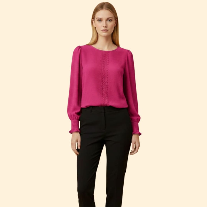 Women’s Embroidered Blouse with Smocked Cuffs