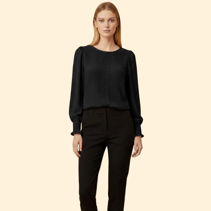 Women’s Embroidered Blouse with Smocked Cuffs
