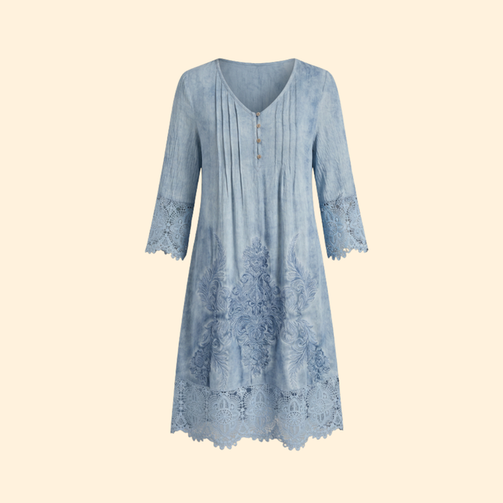 Women’s Embroidered Dress with Crochet Sleeves
