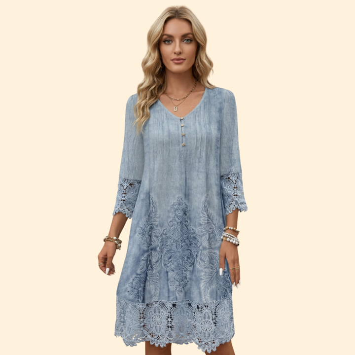 Women’s Embroidered Dress with Crochet Sleeves