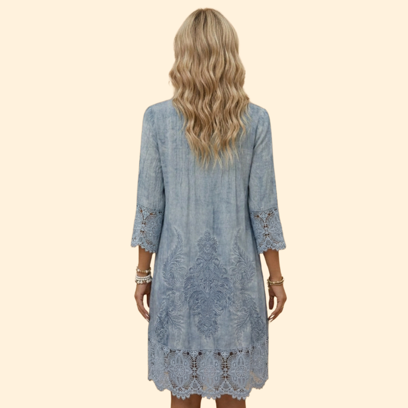 Women’s Embroidered Dress with Crochet Sleeves